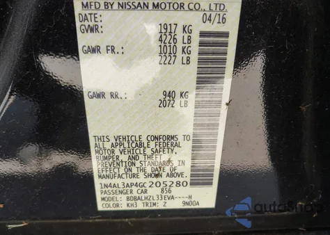 2016 Nissan Altima 2.5 Sr from USA, damaged, VIN 1N4AL3AP4GC205280